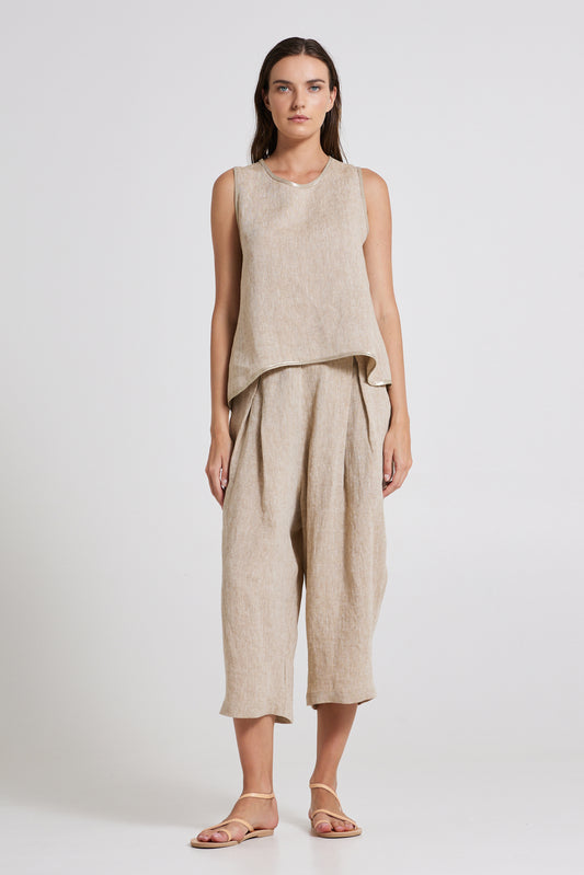 Linen Tank Top With Round Neck