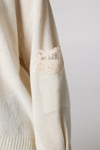 Knitwear Wool Sweater With Slit Cuffs And Lace Details
