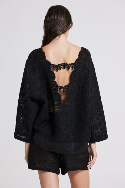 Linen And Cotton Knitwear Blouse With Open Back