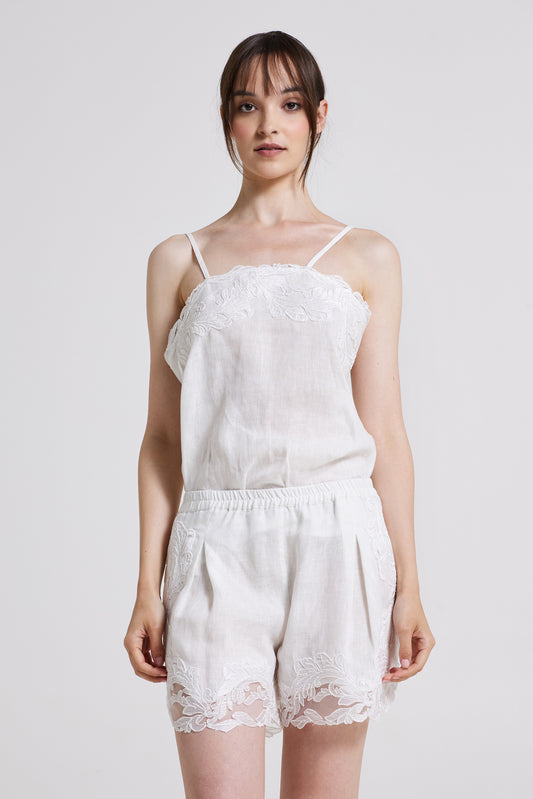Linen Shorts With Lace Bottom Details