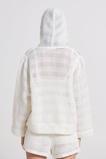 Linen And Cotton Knitwear Jacket With Hood