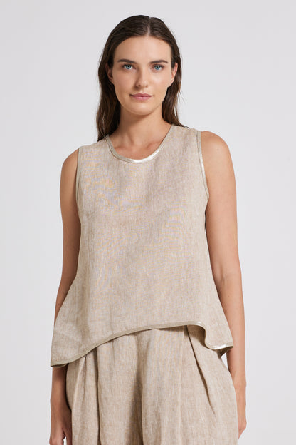 Linen Tank Top With Round Neck
