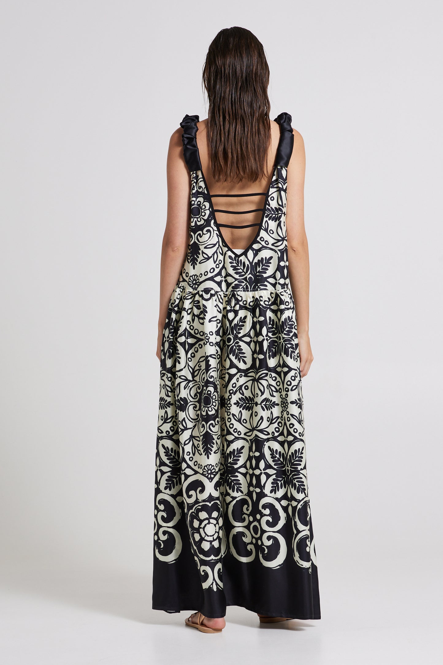 Silk Sleeveless Dress With Open Back