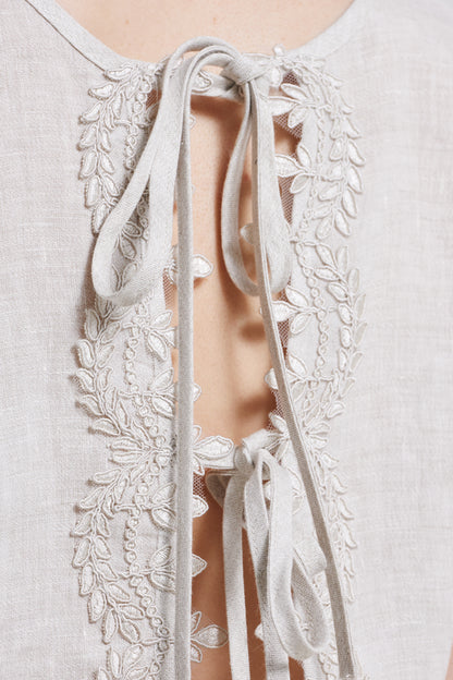 Linen Top With Back Ribbons And Bottom Lace