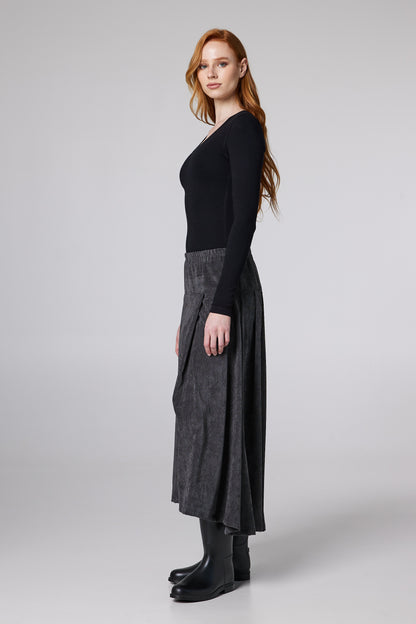 Corduroy Maxi Pleated Skirt With Adjustable Waistband
