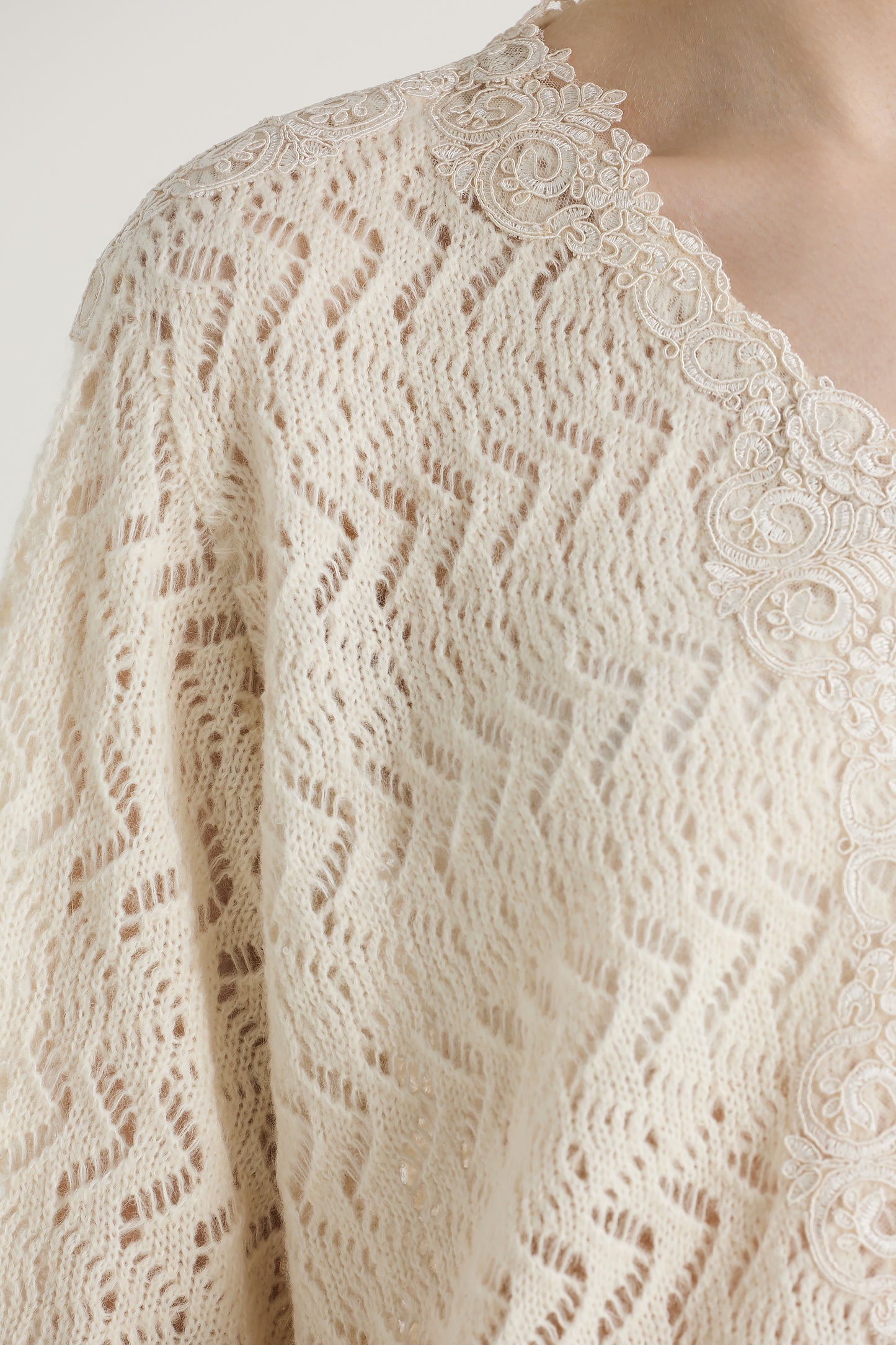 Knitwear Blouse With Lace Neck And Front Details