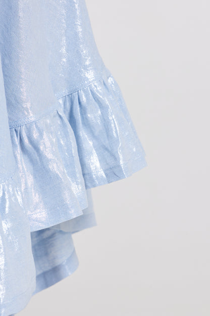 High-Low Linen Skirt With Bottom Ruffles