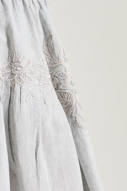 Linen Skirt With Lace Hip Details And Elastic Waistband