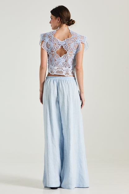 Linen Trousers With Back Elastic And Pockets