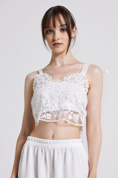Lace Top With Ribbon Straps