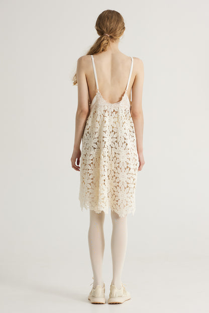 Sleeveless Cotton Dress With Flower Lace Bottom