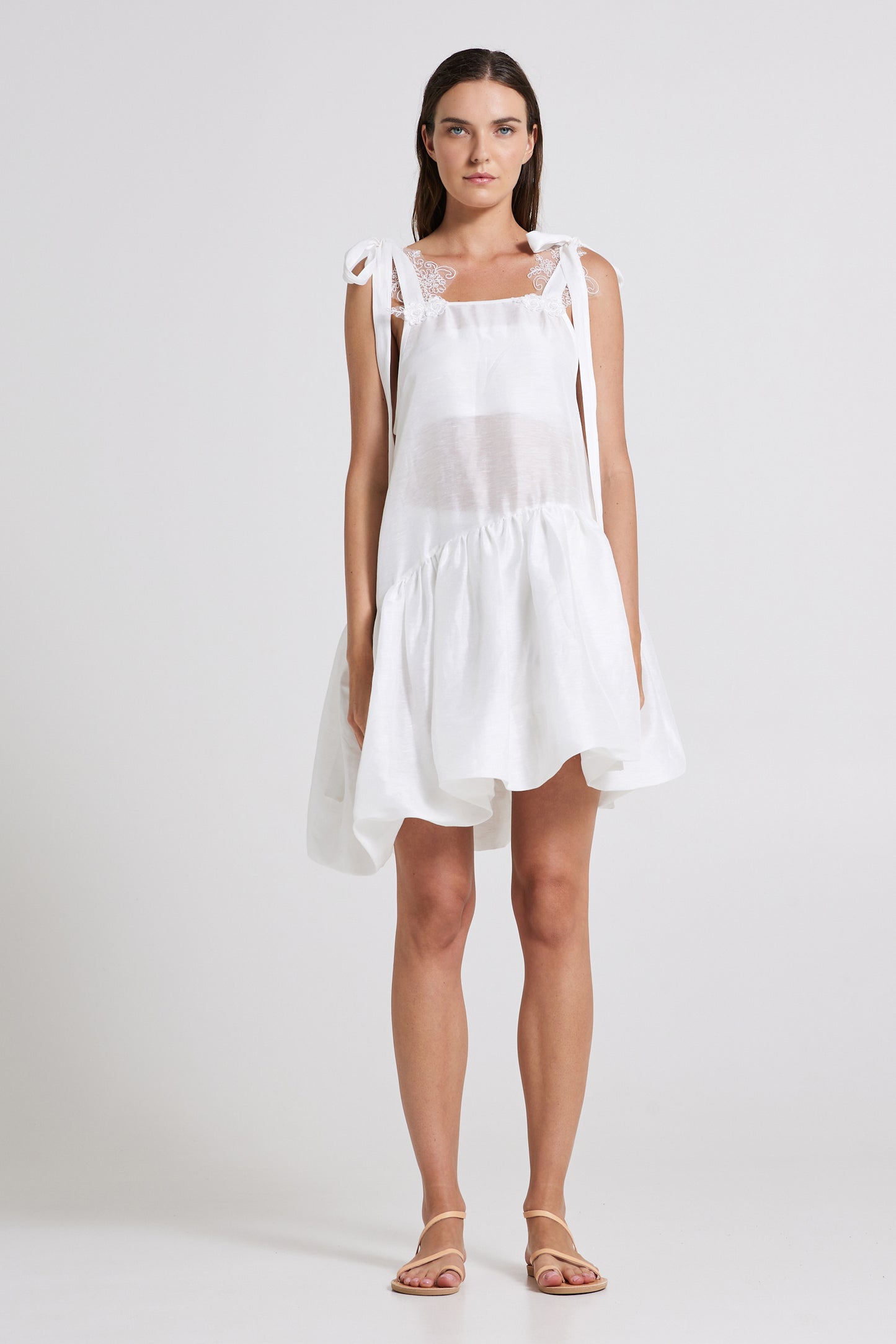 Linen And Silk Dress With Bubble Skirt