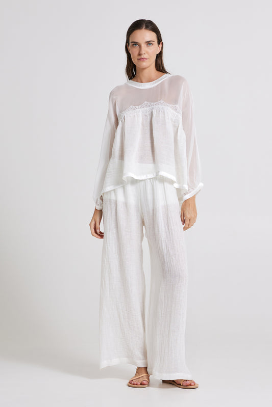 Linen And Silk Blouse With Long Sleeves