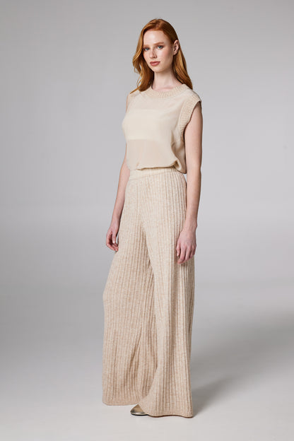 Wool Wide Trousers With Elastic Waistband