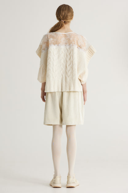 Knitwear Blouse With Lace And Silk Top