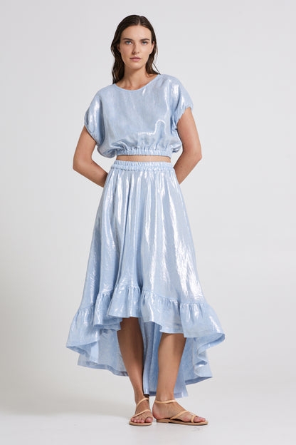 High-Low Linen Skirt With Bottom Ruffles