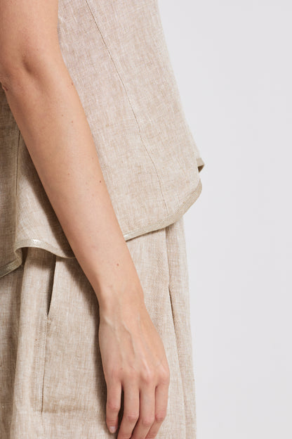 Linen Tank Top With Round Neck