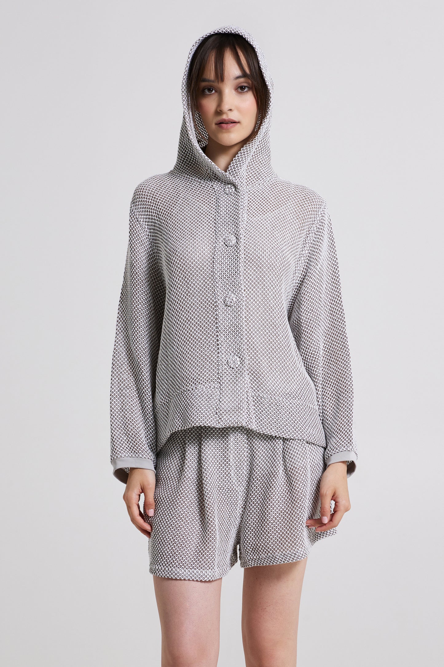 Knitwear Hooded Jacket With Front Buttons