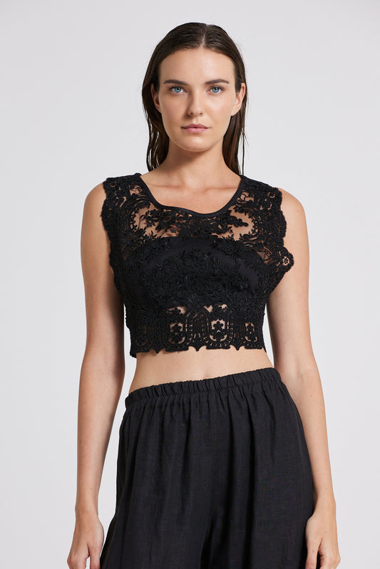 Lace Top With Crossed Open Back