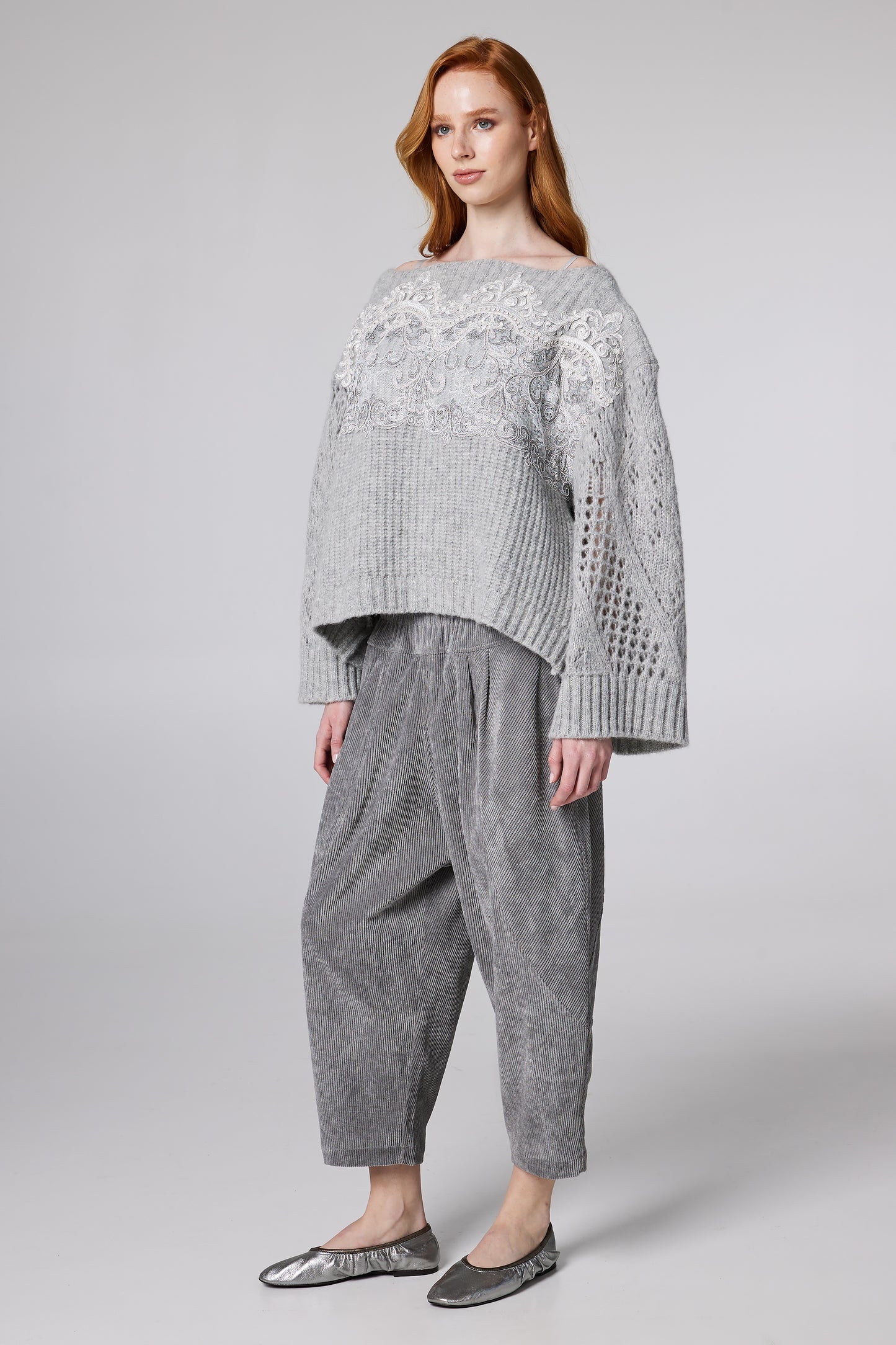 Wool Boxy Sweater With Boat-Neck