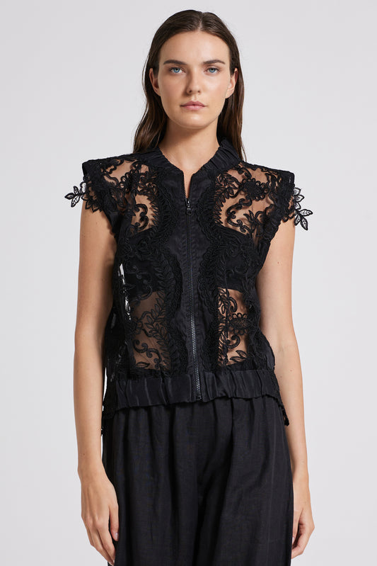 Sleeveless Lace Jacket With Zipper