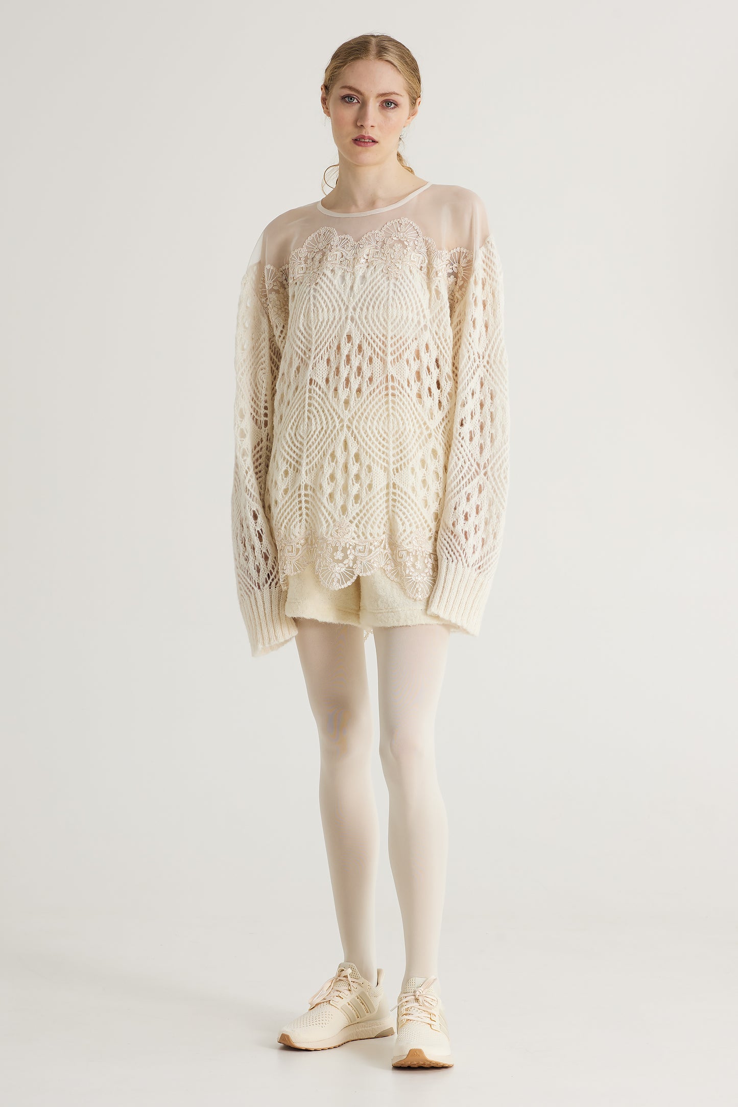 Knitwear Oversize Wool Blouse With Bottom Lace Details