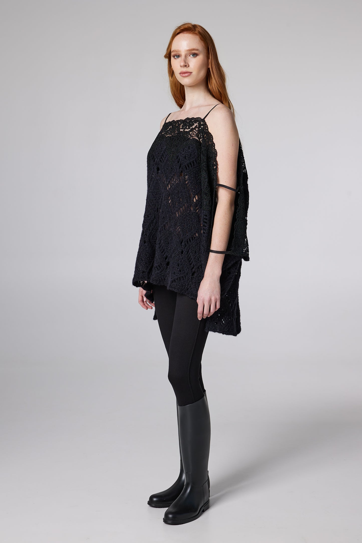 Lace-Trimmed Knit Cami Top With Cold-Shoulder