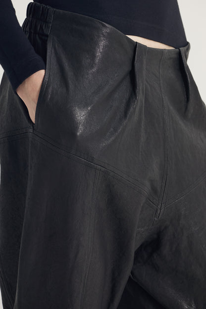 Leather Pants With Pockets And Back Elastic Waistband