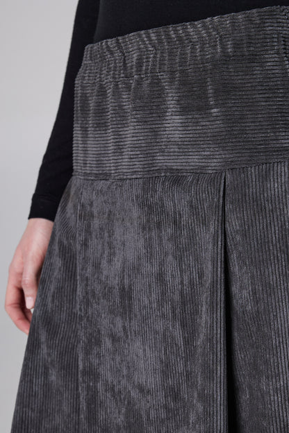 Corduroy Maxi Pleated Skirt With Adjustable Waistband