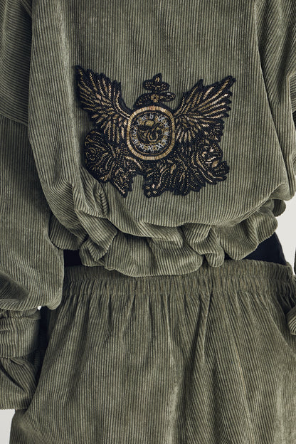 Corduroy Crop Sweater With Back Design