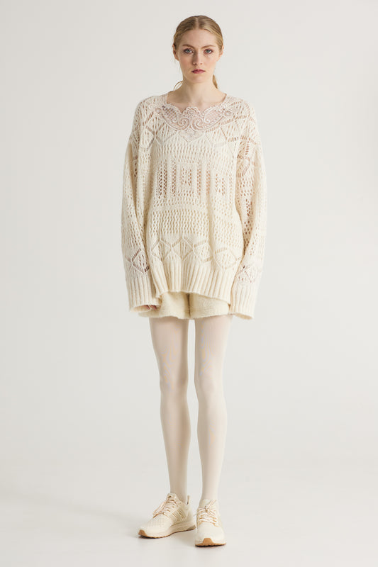 Knitwear Wool Blouse With Open Back Lace Details