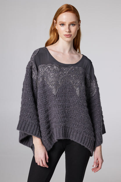 Knitwear Sweater With Top Lace Details And Raglan Sleeves