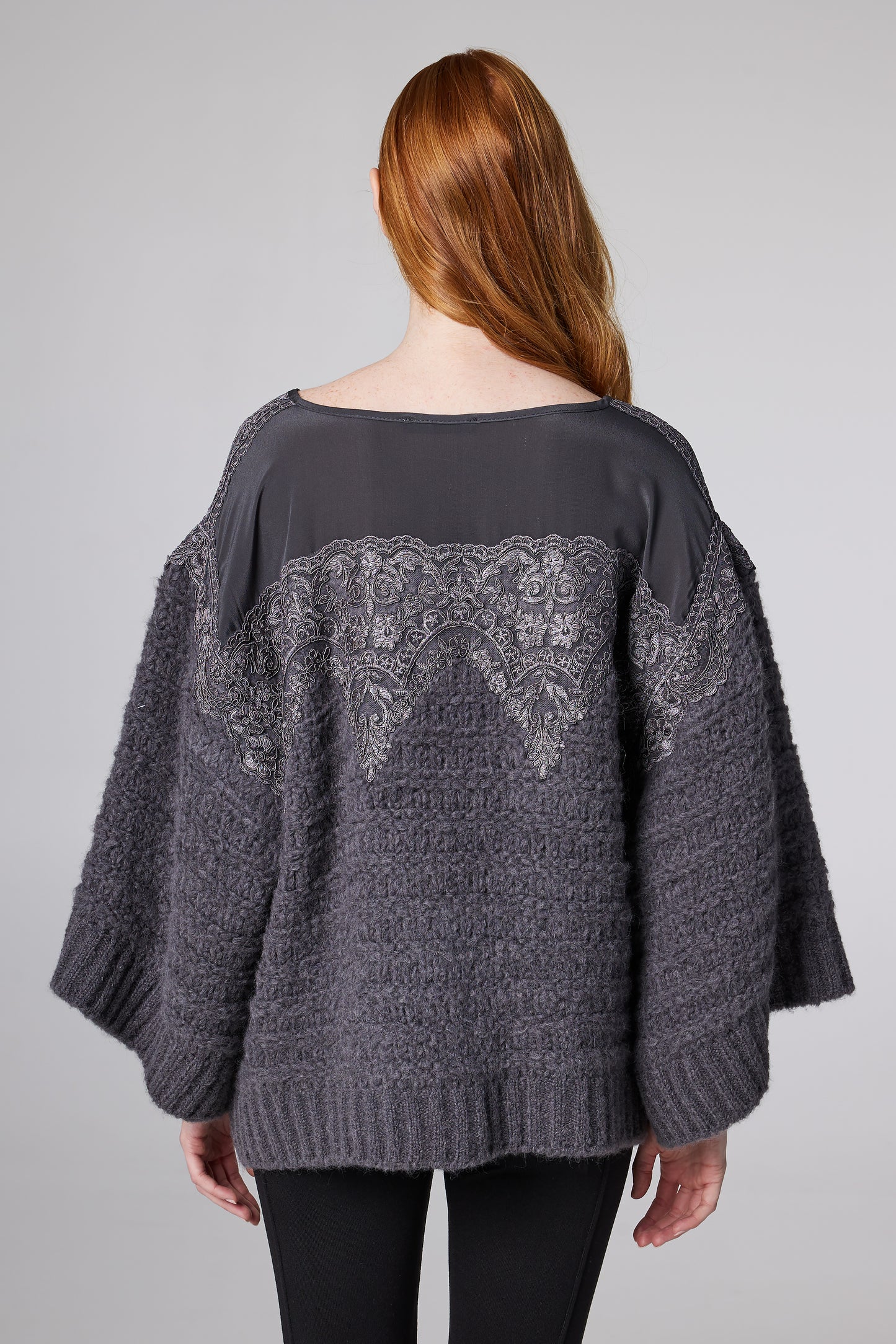 Knitwear Sweater With Top Lace Details And Raglan Sleeves