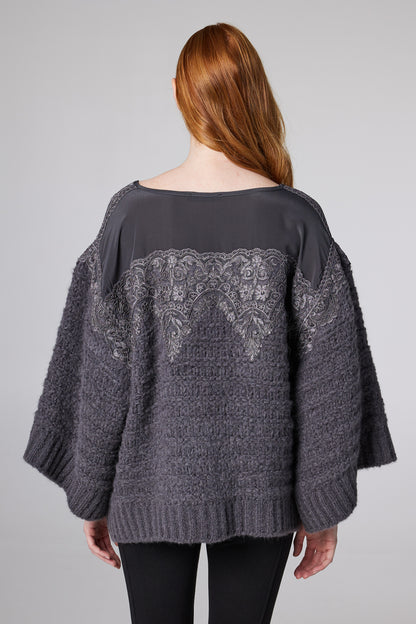 Knitwear Sweater With Top Lace Details And Raglan Sleeves