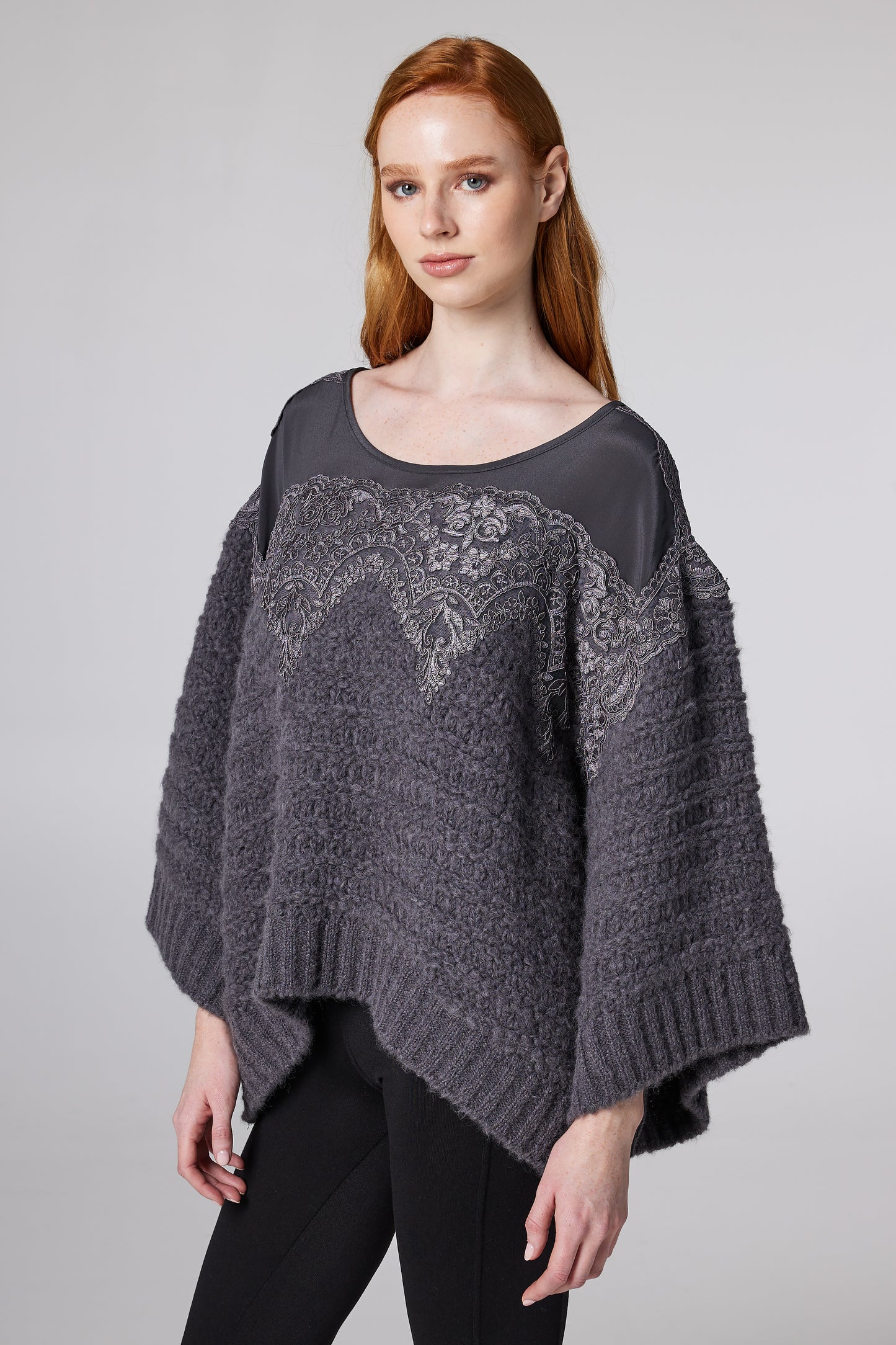 Knitwear Sweater With Top Lace Details And Raglan Sleeves