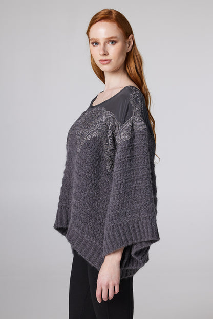 Knitwear Sweater With Top Lace Details And Raglan Sleeves