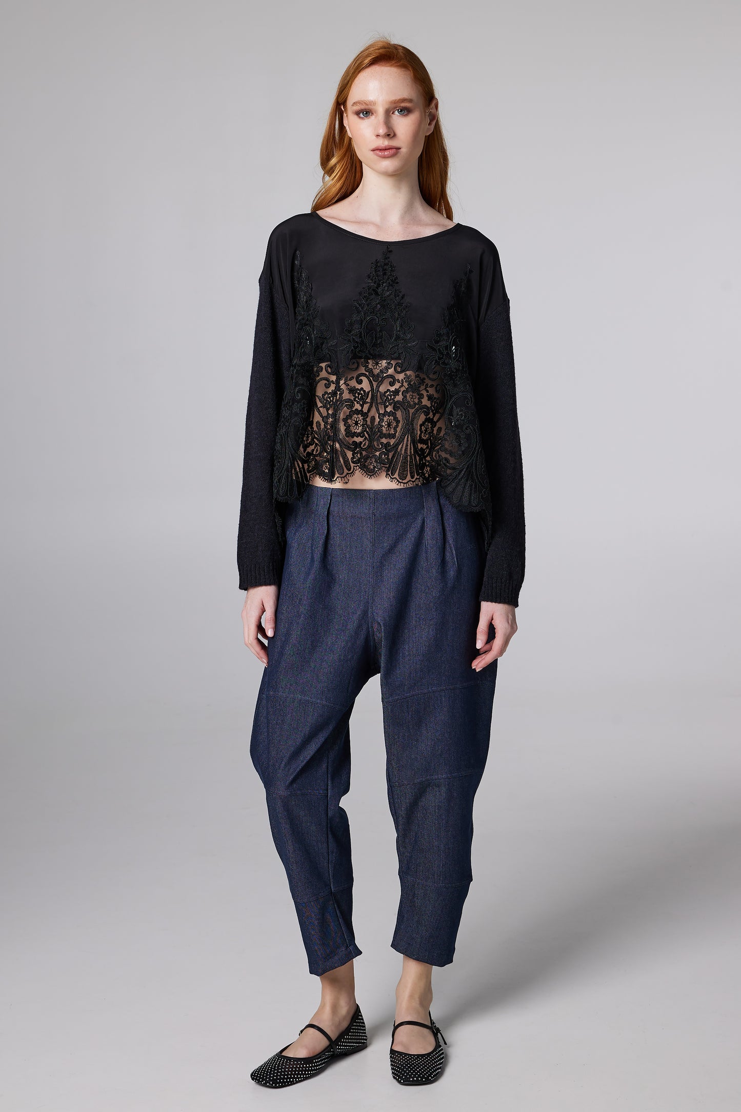 Sheer-Lace Front Sweater