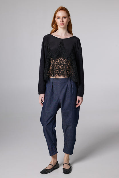 Sheer-Lace Front Sweater