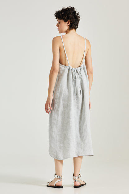 Sleeveless Linen Dress With Front Lace Details And Open Back