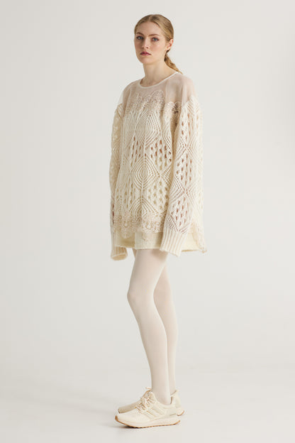 Knitwear Oversize Wool Blouse With Bottom Lace Details