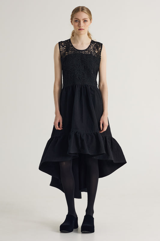Cotton And Linen Dress With Mermaid Asymmetrical Skirt