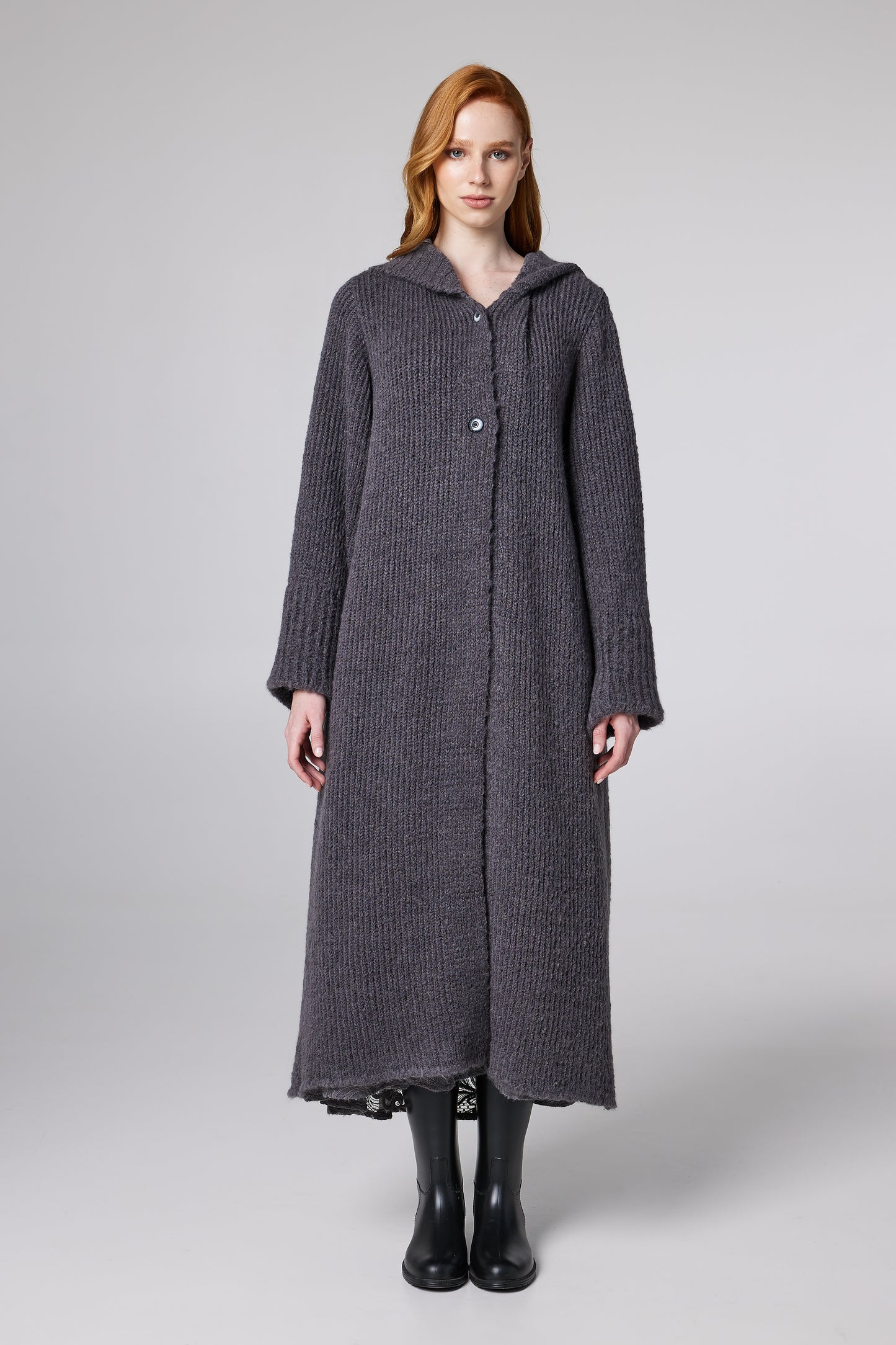 Wool Long Coat With Lace Hood