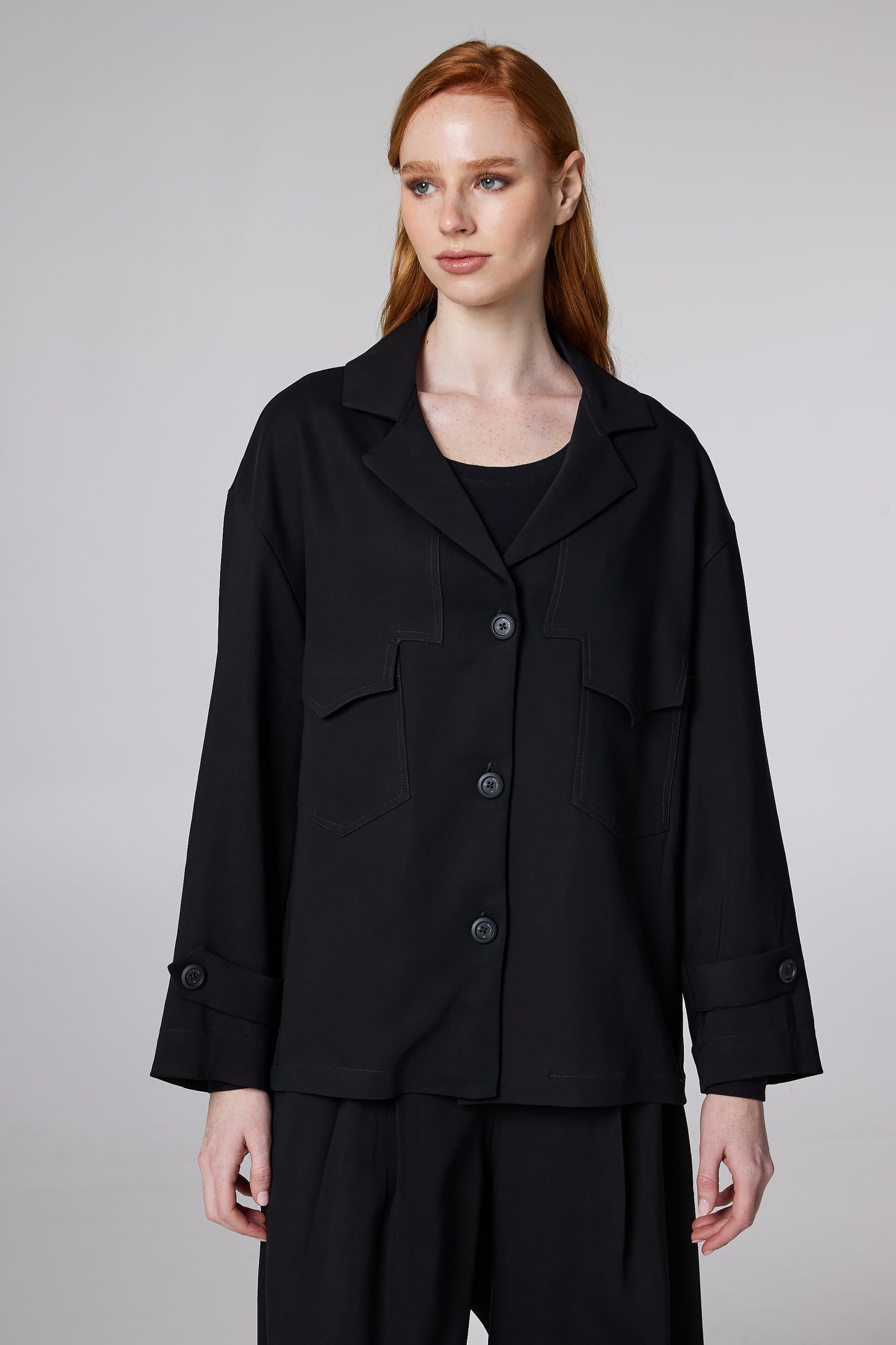 Blazer With Front Pockets And Lapel Collar