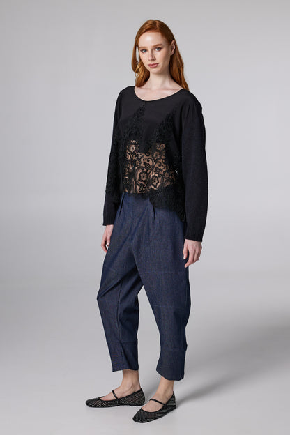 Sheer-Lace Front Sweater