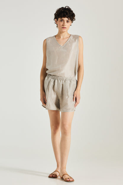 Linen And Silk Shorts With Elastic Waistband
