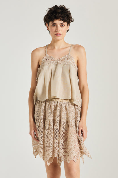 Sleeveless Linen Blouse With Lace Back