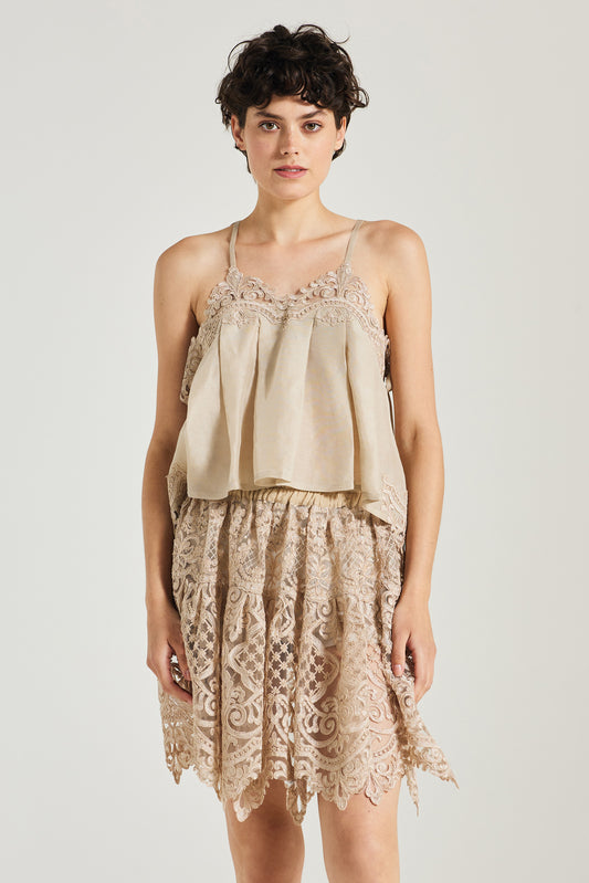 Sleeveless Linen Blouse With Lace Back