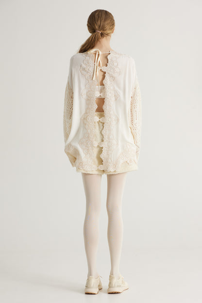 Knitwear Wool Blouse With Open Back Lace Details