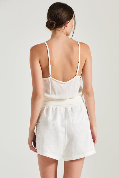Linen Shorts With Side Lace And Elastic Waistband