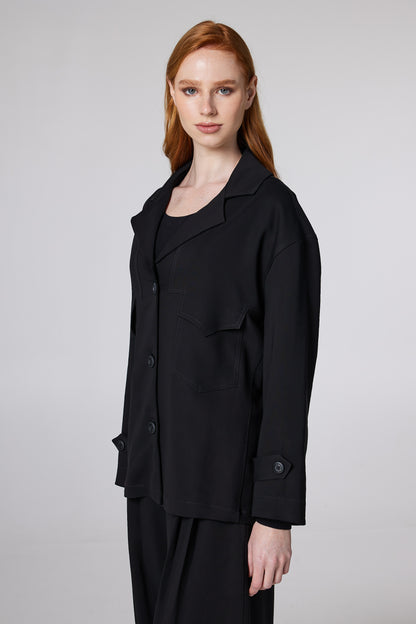 Blazer With Front Pockets And Lapel Collar